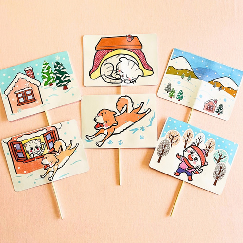 ペープサート完成品 ゆきやこんこ ゆき 手遊び歌冬 保育シアター 童謡 