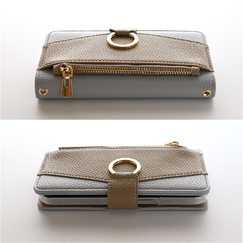 Android限定 手帳型 【 リング付き ファスナーポケット 名入れ