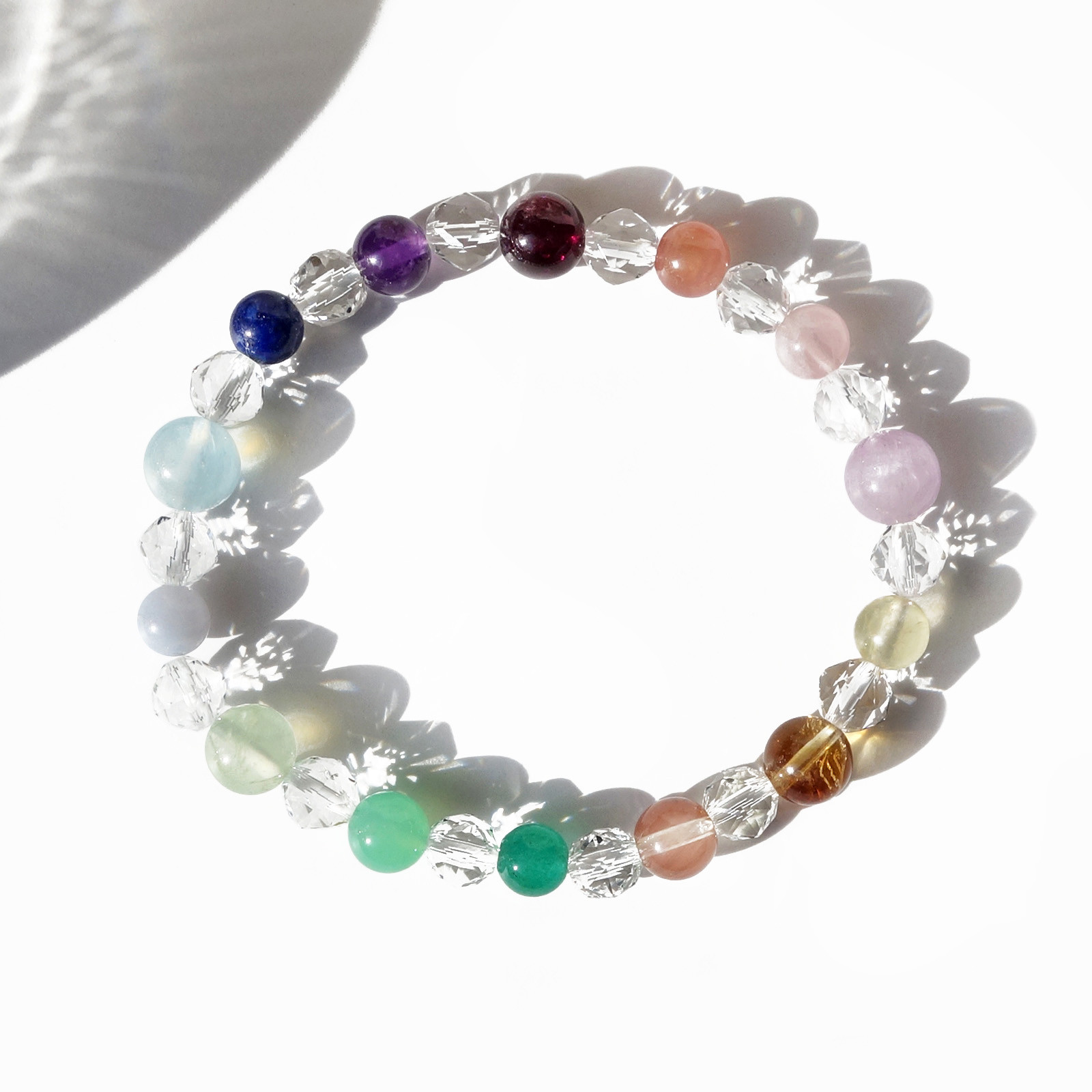 Rainbow／虹色　レインボーグラデーション天然石×水晶ブレスレット