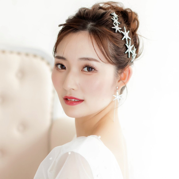 MA186 星型ヘッドドレス スターモチーフ ジルコニア ブライダル ヘアアクセサリー 結婚式 前撮り 1枚目の画像