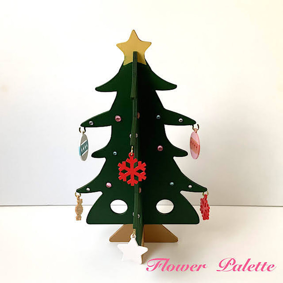 Creema限定　木製　クリスマスツリー　差し込み式　トールペイント 1枚目の画像