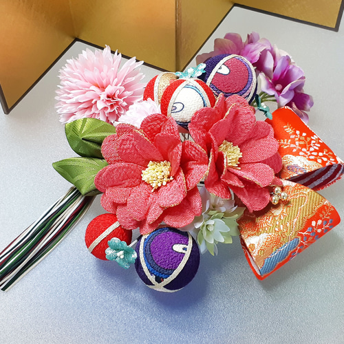 成人式 振袖 髪飾り 二十歳の集い 卒業式 和 紅ピンク レトロ柄 