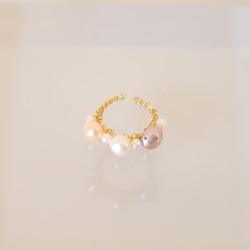 【戒指或耳夾！ ] 柔和的顏色和白色淡水珍珠耳夾（一隻耳朵）（#1098） 第6張的照片