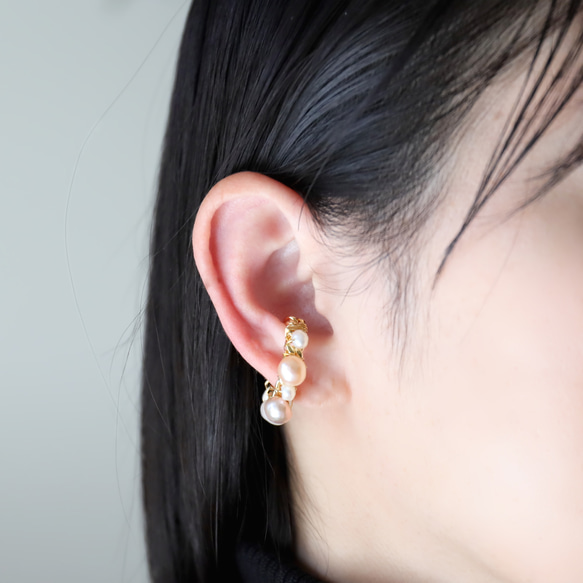 【戒指或耳夾！ ] 柔和的顏色和白色淡水珍珠耳夾（一隻耳朵）（#1098） 第3張的照片
