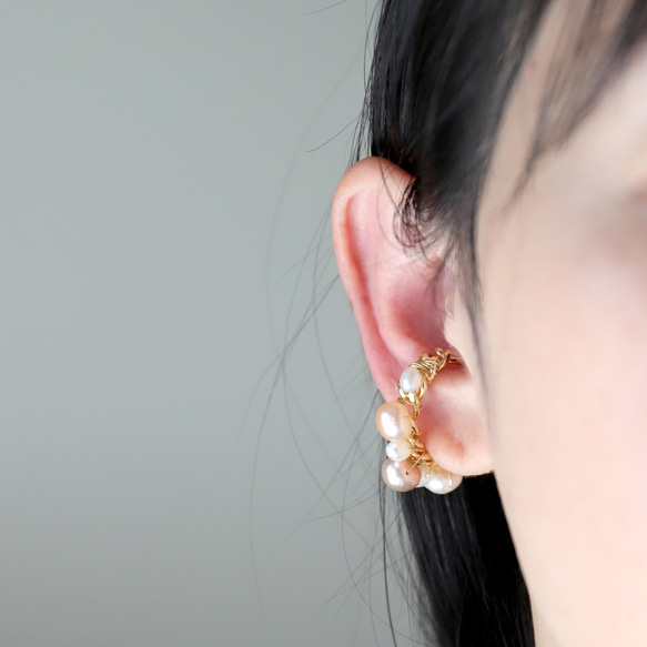 【戒指或耳夾！ ] 柔和的顏色和白色淡水珍珠耳夾（一隻耳朵）（#1098） 第5張的照片