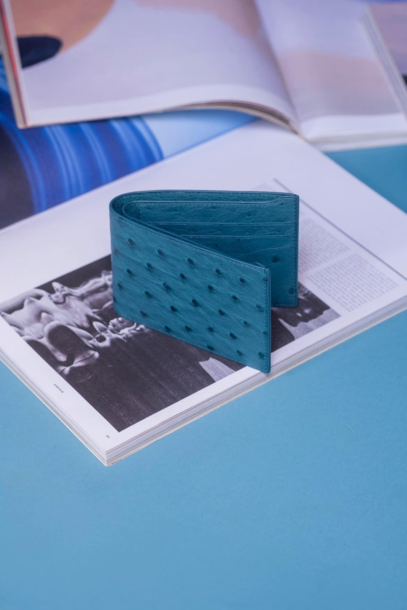 高級オーストリッチ革使用した二つ折り財布。手縫い財布です 5枚目の画像