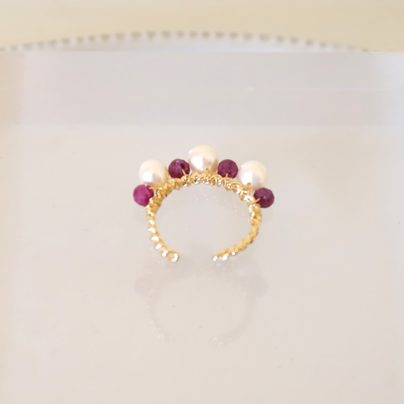 【戒指或耳夾！ ] 莫三比克紅寶石和淡水珍珠耳夾（一隻耳朵用）（#1099） 第8張的照片