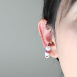 【戒指或耳夾！ ] 莫三比克紅寶石和淡水珍珠耳夾（一隻耳朵用）（#1099） 第5張的照片