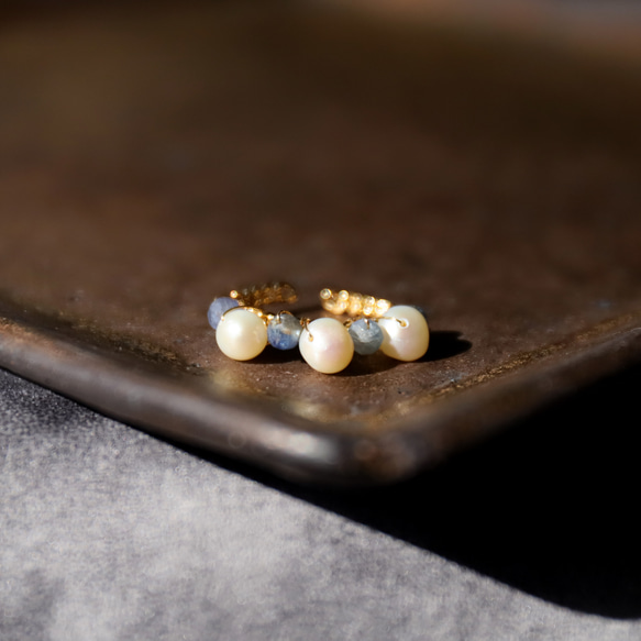 【戒指或耳夾！ ] 斯里蘭卡藍寶石與淡水珍珠耳夾（一隻耳朵）（#1100） 第9張的照片