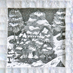 原画【一点物】「雪が降ったある日」ペン画の壁掛けインテリアアート　線画　テクスチャーアート　タイル　絵画　モノクロ 3枚目の画像