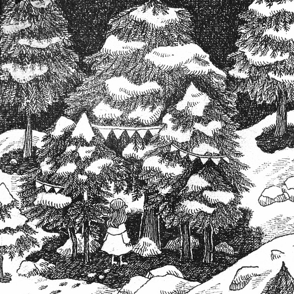 原画【一点物】「雪が降ったある日」ペン画の壁掛けインテリアアート　線画　テクスチャーアート　タイル　絵画　モノクロ 2枚目の画像