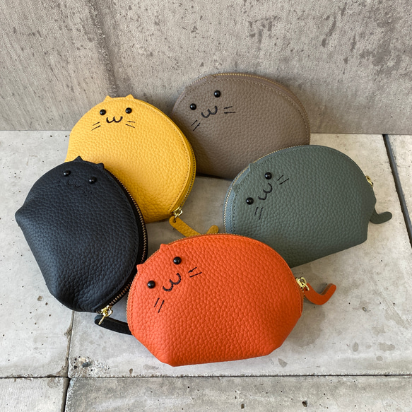 【本革】ネコキーポーチ／ネコグッズ 猫アイテム 大人可愛い ギフト プレゼント 猫好きアイテム 1枚目の画像