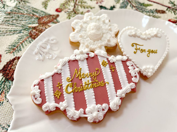 【クリスマスプレゼント】メッセージ入りエレガントなアイシングクッキー3枚セット♡ギフトボックス入り 3枚目の画像