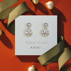 パールとドロップしずくジルコニアスタッド （ピアス・イヤリング・樹脂ピアス） [PDZ] 2枚目の画像