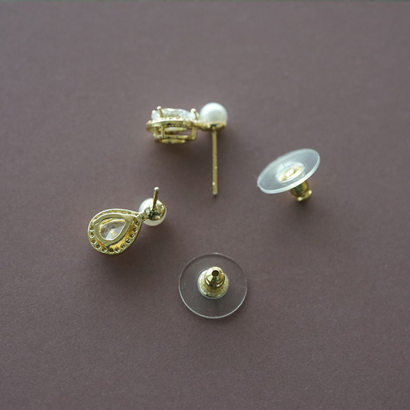 パールとドロップしずくジルコニアスタッド （ピアス・イヤリング・樹脂ピアス） [PDZ] 7枚目の画像