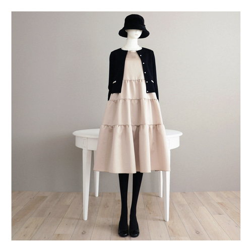 重ね着もOK◎】ワッシャーマットサテン ティアードワンピース  