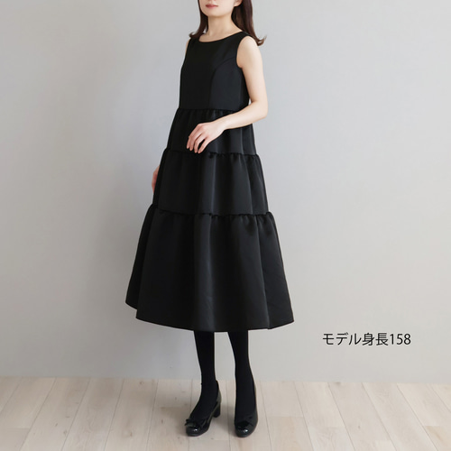 重ね着もOK◎】ワッシャーマットサテン ティアードワンピース