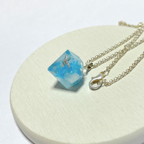 ダイヤアクアマリンネックレス / 天然石 / レジン / 海 ネックレス