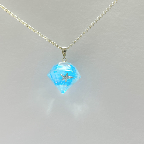 ダイヤアクアマリンネックレス / 天然石 / レジン / 海 ネックレス