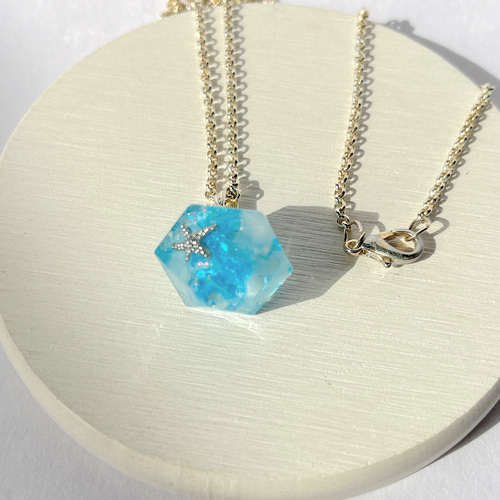 ダイヤアクアマリンネックレス / 天然石 / レジン / 海 ネックレス