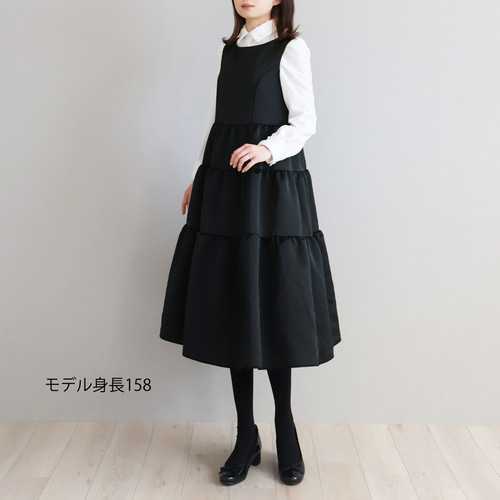 重ね着コーデも叶う◎】ワッシャーマットサテン ティアードワンピース  