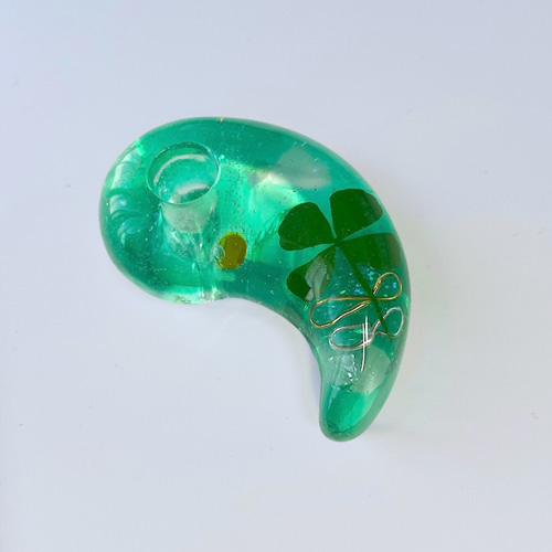 10.8ふーか様切株付 幸せを呼ぶオルゴナイト 陰陽統合勾玉オルゴナイト(大)【happy】幸せの四つ葉の