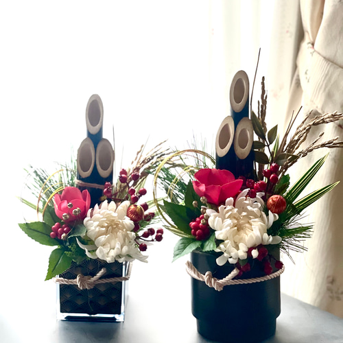 数量限定】お正月 お洒落なミニ門松 アートフラワー blanche flower