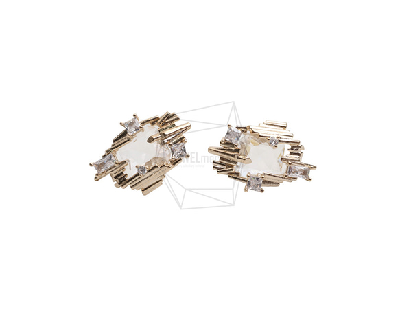 ERG-2572-G【2個入り】ガラススクエアピアス/Glass Square Post Earrings 1枚目の画像