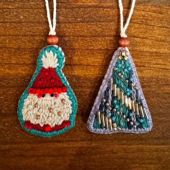 ビーズと刺繍のクリスマスオーナメント（２点セット） 8枚目の画像