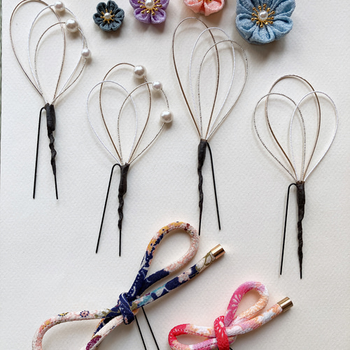 水引Uピン2個セット＊ちょい足しにも！○つまみ細工 ちりめん細工