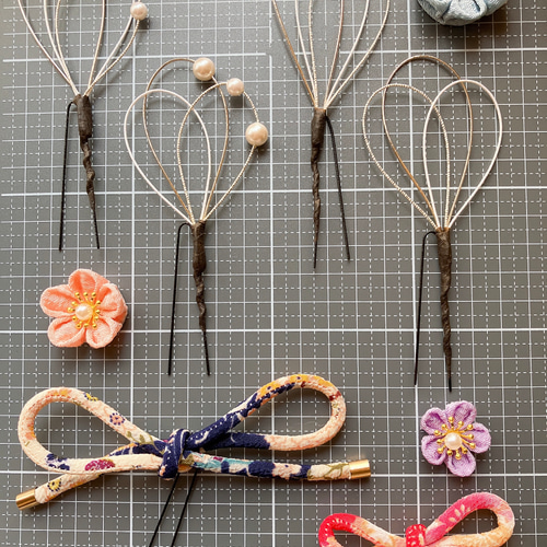 水引Uピン2個セット＊ちょい足しにも！○つまみ細工 ちりめん細工