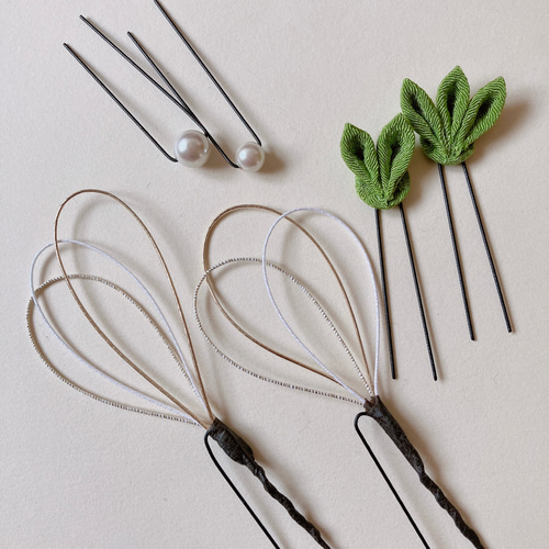 水引Uピン2個セット＊ちょい足しにも！○つまみ細工 ちりめん細工