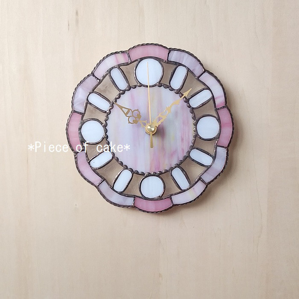 ステンドグラスの掛け時計＜ピンク花型＞ (CL04A)＜壁掛け時計