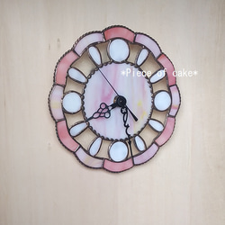 ステンドグラスの掛け(電波)時計＜ピンク花型＞＜電波時計 (CL05D)時計(スイープ）クロック　ピンク　ホワイト＞ 4枚目の画像