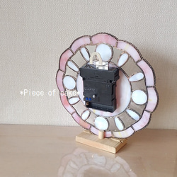 ステンドグラスの掛け(電波)時計＜ピンク花型＞＜電波時計 (CL05D)時計(スイープ）クロック　ピンク　ホワイト＞ 5枚目の画像