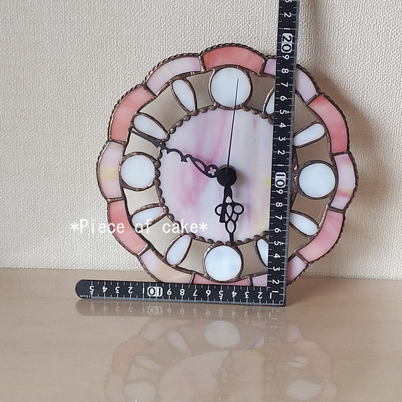 ステンドグラスの掛け(電波)時計＜ピンク花型＞＜電波時計 (CL05D)時計(スイープ）クロック　ピンク　ホワイト＞ 6枚目の画像