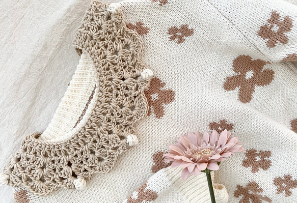 < ponpon > ベビーキッズかぎ編みつけ襟 beige 1枚目の画像