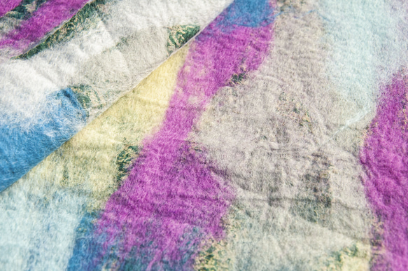 ウールフェルトスカーフ/ウェットフェルトスカーフ/水彩芸術スカーフ/ウールグラデーションスカーフ-トロピカルフルーツティーメリノ 9枚目の画像