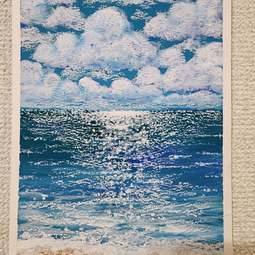 海とサーフィンのパステル画 原画 サーフィン 風景画 海の絵 サーフィンの絵 オイルパステル