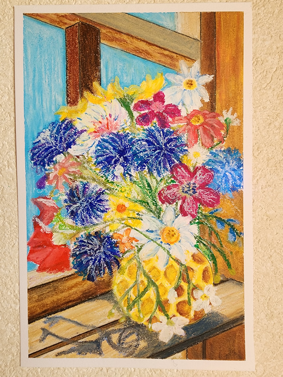 空の絵世界で1枚風景画花の絵パステル画アート癒しオイルパステル