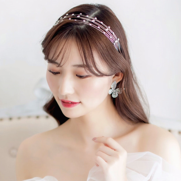 DH90　ウェディング ナチュラル ヘッドドレス　カチューシャ ブライダル ヘアアクセサリー 結婚式 前撮り 卒業式 1枚目の画像