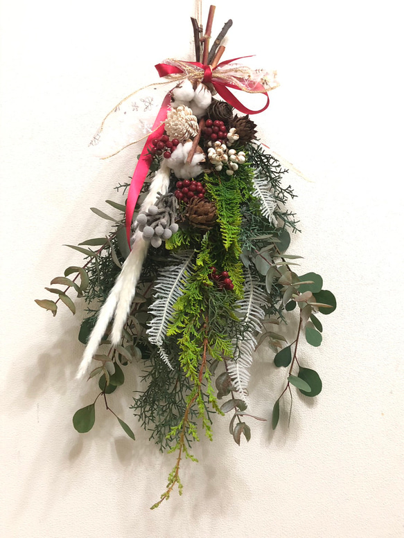 クリスマススワッグ ユーカリ シダロース ブルーアイス ポポラス Xmas