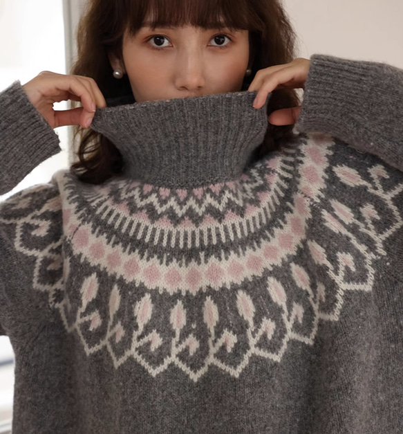 ウール 羊毛セーター ノルディック フェアアイル ノルディックニット ノルディックセーター アイル柄 幾何学模様 総柄 6枚目の画像