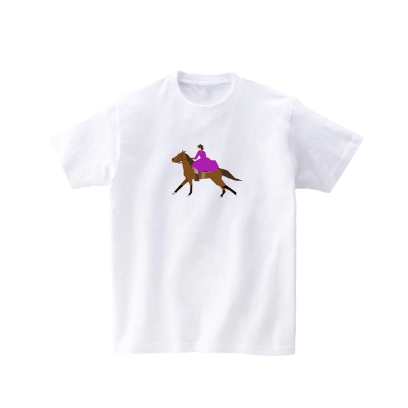 乗馬Tシャツ-西部を駆ける馬（白） 1枚目の画像