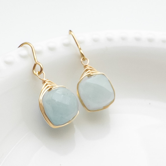 アクアマリン ピアス ＊embrace＊ ステンレス フックピアス ワイヤーラッピング em103s2 4枚目の画像