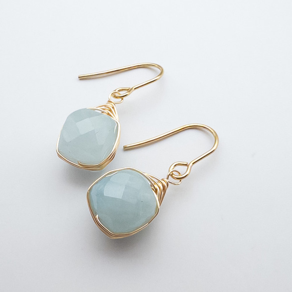 アクアマリン ピアス ＊embrace＊ ステンレス フックピアス ワイヤーラッピング em103s2 1枚目の画像