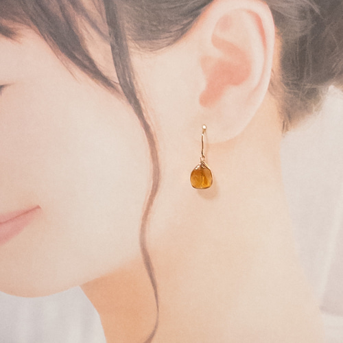 ファントム シトリン ピアス 天然石 ＊embrace＊ ステンレス