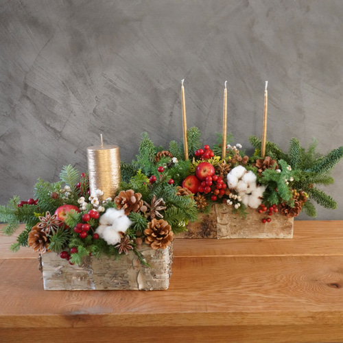 ご予約・ゴールドキャンドル/クリスマスアレンジ・キャンドルセット