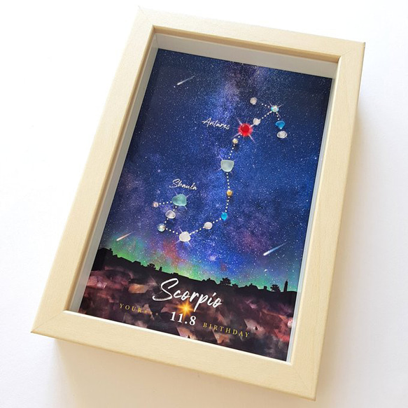 〈12星座・誕生日オーダー〉シーグラスアート 3枚目の画像