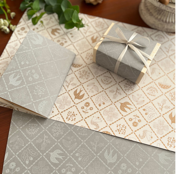 ラッピングペーパー / minori（A3サイズ）ゴールド・グレー 包装紙